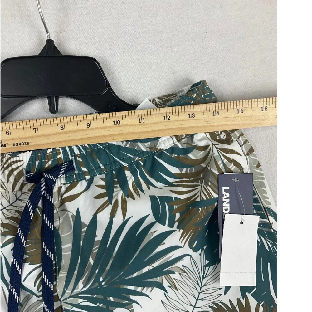 Lands End Mens Green Tropical Palm Leaf Swim Trunks UPF 50 Hydro Liner Small NEW